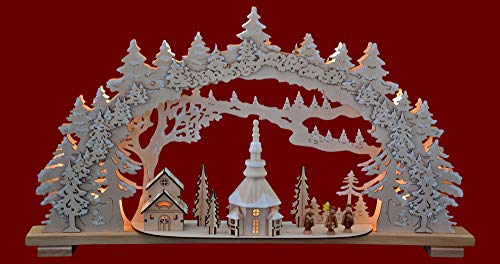 yanka-style XL Schwibbogen Lichterbogen Leuchter Seiffener Winter 70 cm breit 10flammig innenbeleuchtet Natur Weihnachten Advent Geschenk Dekoration (10798) von yanka-style