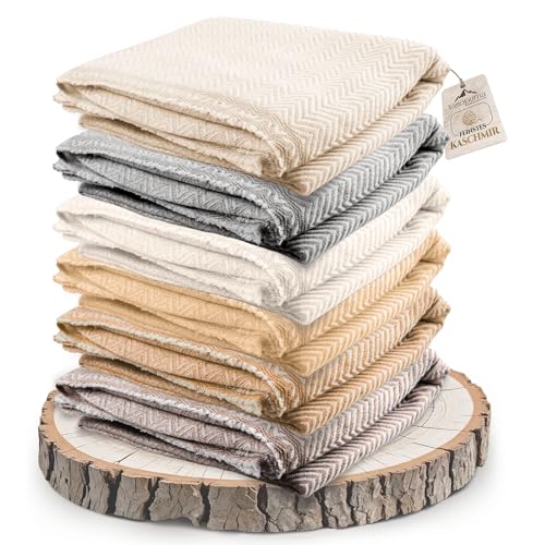 yanopurna Kaschmirdecke – handgewebte Sofaüberwurf Decke aus 100% Kaschmirwolle – 135 x 270 cm. Weiche und gemütliche Kuscheldecke mit Fischgrätenmuster für Couch und Stuhl – Hergestellt in Nepal von yanopurna