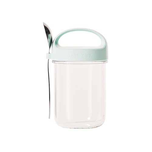 Tragbares Frühstücksglas mit integriertem Löffel, auslaufsicher, transparent, Lebensmittelbehälter aus Glas, für Camping, Wandern, Reisen, versiegelter Haferflocken-Becher mit Deckel von yanwuwa