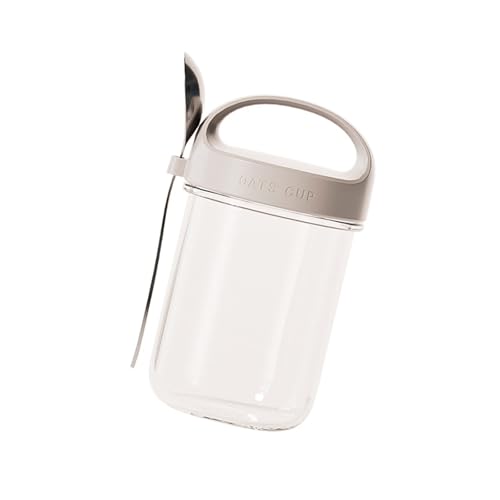 Tragbares Frühstücksglas mit integriertem Löffel, auslaufsicher, transparent, Lebensmittelbehälter aus Glas, für Camping, Wandern, Reisen, versiegelter Haferflocken-Becher mit Deckel von yanwuwa