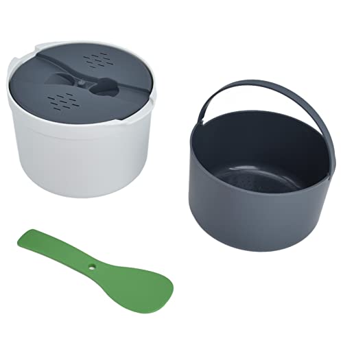 Mikrowellen-Mini-Reiskocher, kleiner Ramen-Kocher, 2 l, lebensmittelechtes PP-Material, Reislöffel, Deckel, Sieb, Dampftopf, Reiskocher-Set, für das Heimbüro(grün) von yaogohua