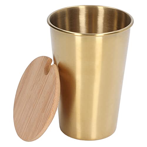 yaogohua Becher mit Deckel, Metall-Kaffeetassen, 500 ml, Edelstahl-Bierkrug mit Deckel, einlagiger Wasserbecher, Outdoor-Trinkbecher für Haushaltsparty (Gold) von yaogohua