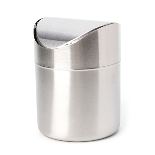 yaonow Mini Edelstahl Trash Kann mit Deckel, Schreibtisch Klein Trash Kann Recycling Mülleimer Küche Desktop Badezimmer Büro Abfalleimer 1,5 l/0,40 Gal von yaonow