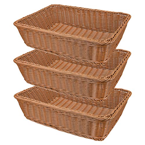 Yarlung 3 Stück geflochtene Rattan-Brotkörbe, 30 cm, Poly-Weidenkörbe, Obstkörbe zum Servieren von Lebensmitteln, Ausstellung, Gemüse, Zuhause, Küche, Restaurant, Outdoor, braun, rechteckig von yarlung