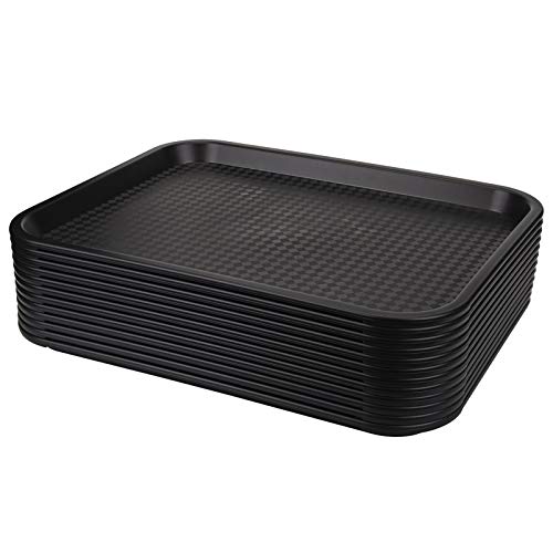 Yarlung Fast-Food-Tablett, 35,8 x 27,7 cm, Kunststoff, Restaurant, Serviertablett, Cafeteria-Tablett für Couchtisch, Küche, Party, Schwarz, 12 Stück von yarlung