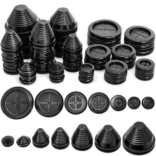 Yarlung Gummidichtungs-Sortiment-Set für Drahtschutz, 7 Größen, Bohrlochtüllen, Firewall-Lochstopfen für Draht, Stecker, Elektrogeräte, Sanitär, Turmform und rund, doppelseitig, 42 Stück von yarlung