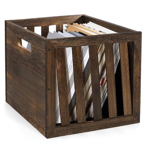 yarlung Holz-Aufbewahrungskorb mit Griffen, rustikale braune dekorative Box, stapelbarer Regalkorb, Bücher, Organizer für Schrank, Bücherregal, 30,5 x 30,5 x 27,9 cm, einfache Montage von yarlung