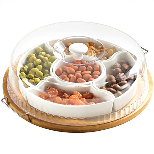 yarlung Keramik-Servierteller mit transparentem Deckel, 27,9 cm, Bambus-Vorspeisentablett mit Griffen, 5 herausnehmbare Snack-Schalen, Relish-Tablett für Süßigkeiten und Nüsse, Chips und Dips, Gemüse yarlung Keramik-Servierteller mit transparentem Deckel, 27,9 cm, Bambus-Vorspeisentablett mit Griffen, 5 herausnehmbare Snack-Schalen, Relish-Tablett für Süßigkeiten und Nüsse, Chips und Dips, Gemüse von yarlung