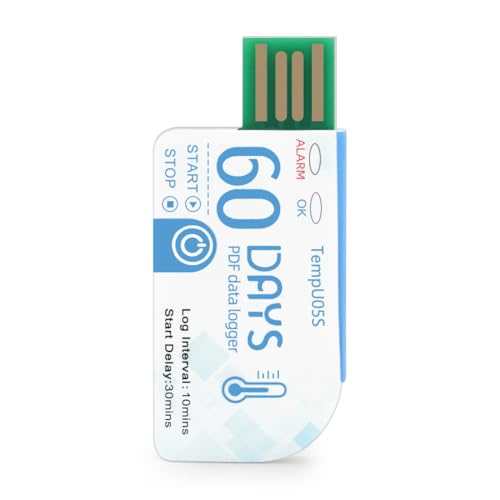 yasoe 1 Stück TempU05s USB-Temperaturdatenlogger, 60 Einmalgebrauch, Temperaturanalysator, PDF-Bericht, USB-Temperaturlogger von yasoe
