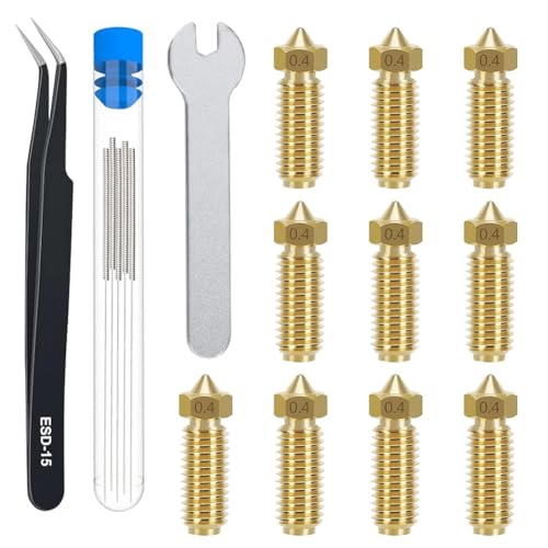 yasoe 10 Stück 0,4 mm Messing-Volcano-Düsen für Kobra3, Extruder-Hotend-Düsensatz mit Reinigungsnadel, Pinzette und Schraubenschlüssel yasoe 10 Stück 0,4 mm Messing-Volcano-Düsen für Kobra3, Extruder-Hotend-Düsensatz mit Reinigungsnadel, Pinzette und Schraubenschlüssel von yasoe