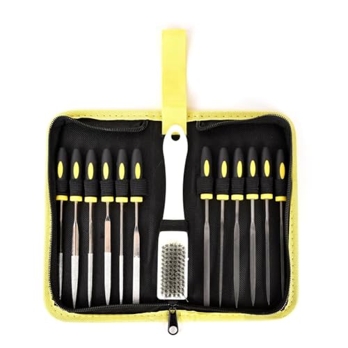 yasoe 13-Teiliges Nadelfeilen-Set, 6 Diamantfeilen & 6 Stahlfeilen-Sets und Reinigungsbürste & Etui mit von yasoe