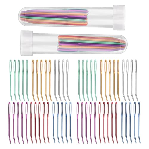 yasoe 58-Teilige Gobelinnadeln mit Großem Öhr und Gebogener Spitze und Rohr zum Weben, Stricknadeln Aus Aluminium mit Großem Öhr und Gebogener Spitze yasoe 58-Teilige Gobelinnadeln mit Großem Öhr und Gebogener Spitze und Rohr zum Weben, Stricknadeln Aus Aluminium mit Großem Öhr und Gebogener Spitze von yasoe