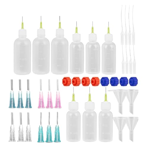 yasoe 9 Stück Klebstoff-Applikatorflaschen, 30 Ml, 50 Ml, 100 Ml, Quetschbare Tropfflaschen mit 20 Stumpfen Nadelspitzen, 8 Kappen und 4 Trichtern von yasoe