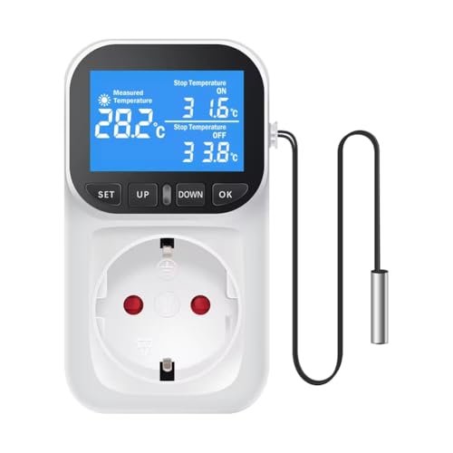 yasoe Digitaler Temperaturregler Steckdosenthermostat mit Zeitsensorsonde Heiz-/Kühlschalter 16A EU-Stecker von yasoe