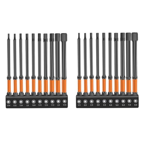 yasoe Schlagschrauber-Bit-Set mit Sechskantköpfen (Metrisch und SAE), Sechskantbohrer-Bit-Set mit 1/4-Sechskantschaft, Magnetische CNC-Gefräste Spitze, 20-Tlg von yasoe