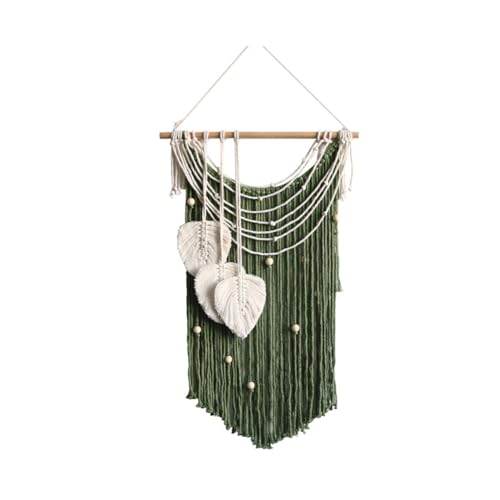 yasoe Wandteppich im Bohème-Stil, Handgefertigt, mit Quasten Aus Kerngesponnener Seide, Blättermuster, Grün yasoe Wandteppich im Bohème-Stil, Handgefertigt, mit Quasten Aus Kerngesponnener Seide, Blättermuster, Grün von yasoe