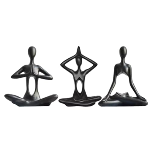 yasoe Yoga-Figur, Yoga-Statue für Den Schreibtisch, Yoga-Figuren-Set, Kunstharz-Statuen für Zuhause, Büro, Dekoration, Schreibtisch-Ornamente, Schwarz von yasoe