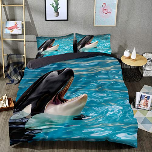 3D-gedruckte Bettwäsche, Bettbezug, Orca-Bettbezug, Bettwäsche-Set mit Reißverschluss (Einzelgröße 135 x 200 cm, 1 Bettbezug + 1 Kissenbezug) von yaunli