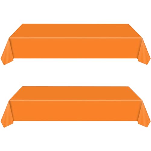 137*274cm Tischdecke Einweg Plastiktischdecke Orange, 2 Stück Kunststoff Tischdecken Rechteckige Wasserdichte Tischabdeckung für Indoor Outdoor Party, Halloween, Kindergeburtstag, Desktop Dekoration von yayafunfun