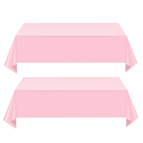 137 * 274cm Tischdecke Einweg Plastiktischdecke Rosa, 2 Stück Kunststoff Tischdecken Rechteckige wasserdichte Tischabdeckung für Mädchen Indoor Outdoor Party Babydusche Kindergeburtstag Valentinstag von yayafunfun