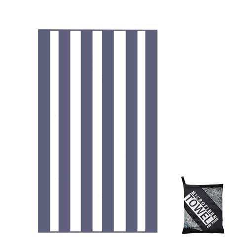 Mikrofaser Handtuch,Strandtuch XXL Microfaser Badetuch Groß 90x160CM,Schnelltrocknend Handtuch Streifen Grau,Stranddecke Badetuch Strand,Beach Towel Strandtücher strandhandtuch mit Aufbewahrungstasche von yayafunfun