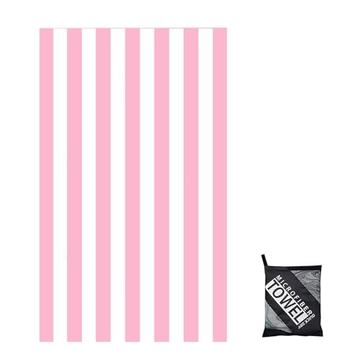Mikrofaser Handtuch,Strandtuch XXL Microfaser Badetuch Groß 90x160CM,Schnelltrocknend Handtuch Streifen Pink,Stranddecke Badetuch Strand,Beach Towel Strandtücher strandhandtuch mit Aufbewahrungstasche von yayafunfun