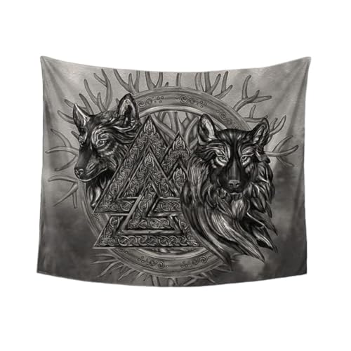 Wikinger Nordischer Wolf Wandteppich - Nordische Mythologie Wandteppich Wolf Valknut Digitaldruck Kunst Wand - Mittelalterliche Große Wandbehang Wandteppiche Für Schlafzimmer Wohnkultur(70X100CM) von yayoitimes