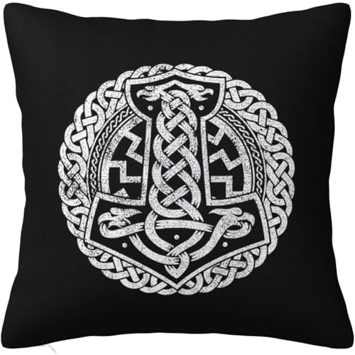 Nordische Mythologie Thors Hammer Kissenbezug, Wikinger 3D Print Square Auto Sofa Kissen, Mittelalterlicher Heidnischer Jahrgang Harajuku 18 X 18 Zoll Kissenbezug Nordische Mythologie Thors Hammer Kissenbezug, Wikinger 3D Print Square Auto Sofa Kissen, Mittelalterlicher Heidnischer Jahrgang Harajuku 18 X 18 Zoll Kissenbezug von yayoitimes