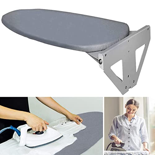 Bügelbrett Wandmontage Klappbar,Ausklappbares Bügelbrett 107cm x 30cm x 3.5cm Rotatable 90° Ironing Board Iron Wandbügelbrett klappbar mit Baumwollbezug bügelbrett Wand Space-Saving Grau von ybaymy