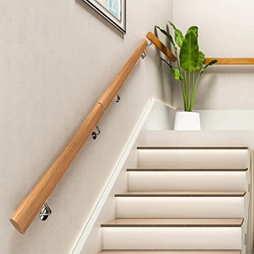 ybaymy Handlauf Holz 100cm Treppengeländer Handläufer Treppe Innen Wandhandlauf Treppe mit Edelstahlhalter und Endstück Handlauf Geländer Treppen Handlauf, Natur von ybaymy