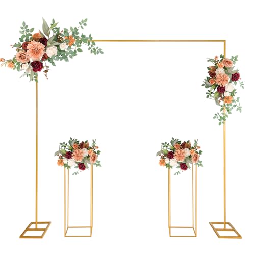 Hochzeitsbogen Luftballon Bogen Gestell,2.2m x 2.2m Metall Bogen Gold mit 2 Hochzeit Blumenständer Metallbogen Ballonbogen Hintergrund Ständer für Hochzeiten,Geburtstage,Jubiläen alle Feiern von ybaymy