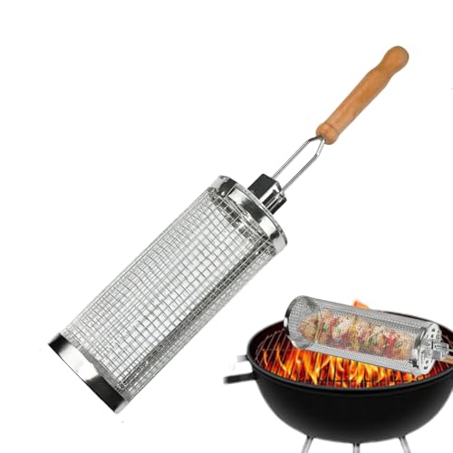 BBQ Rolling Grill Körbe - Holzkohlegrill, Rotations-Kochwerkzeug | Rundzylinder aus Edelstahl, Nettoverwendung für Garnelen-Gemüse von ycezw