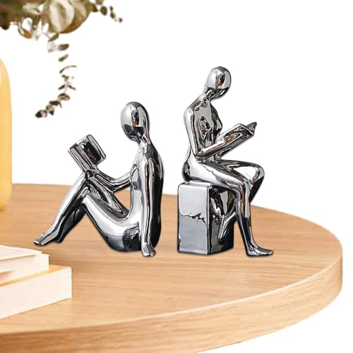 Bookhelf Decor Book Ends, Heavy-Duty Abstract Figurine Design, Dekorative Unterstützung Halter | Anti-Rutsch-Keramik-Buchends für Buchhaltung, elegantes Bücherregal Veranstalter, Kochbuchständer, Büro von ycezw