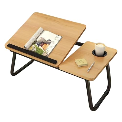 Einstellbarer Nachttisch - Tragbarer Schreibtisch, Klapptisch, kompaktes Frühstücksfach | Vielseitiges Tablett, Platz sparender Nussbaum Nachttisch mit Becherhalter für Home Office Sofa, Boden, Bett von ycezw