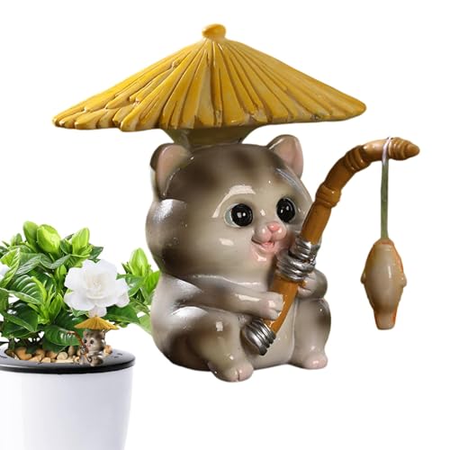 Garten Fischestatuen, Fischestatue für Teich, kleine Tiere Angelfiguren | Gartentiere Pfirsich-Statue Beeren Blätter, Miniatur-Pflanzentopf Statuen für von ycezw