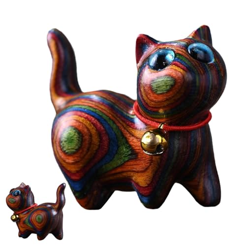 Geschnitzte Katze Ornament - einzigartige hölzerne Katzentrickfiguren, handgemachte Holzkulpturen | Geschnitzte Katze Figur Ornament, bunte Katze Dekor für Regal, Schreibtisch, Wohnzimmer und Geschnitzte Katze Ornament - einzigartige hölzerne Katzentrickfiguren, handgemachte Holzkulpturen | Geschnitzte Katze Figur Ornament, bunte Katze Dekor für Regal, Schreibtisch, Wohnzimmer und von ycezw