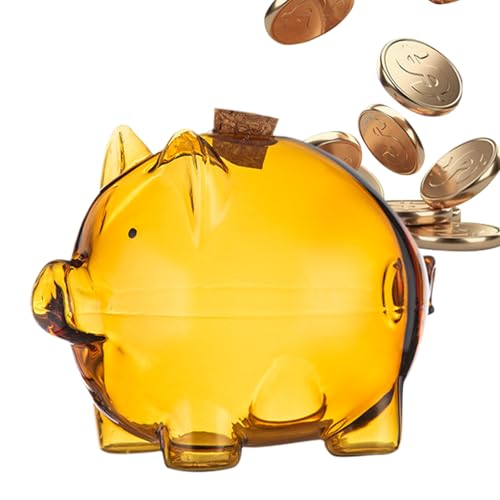 Glasmünzbank, transparenter Schweinedosenbehälter mit haltbarem Deckel | Tragbarer breakbeständig sparender Halter für Tischplatte Organisation und Bücherregal, ideal für Kinder Erwachsene von ycezw