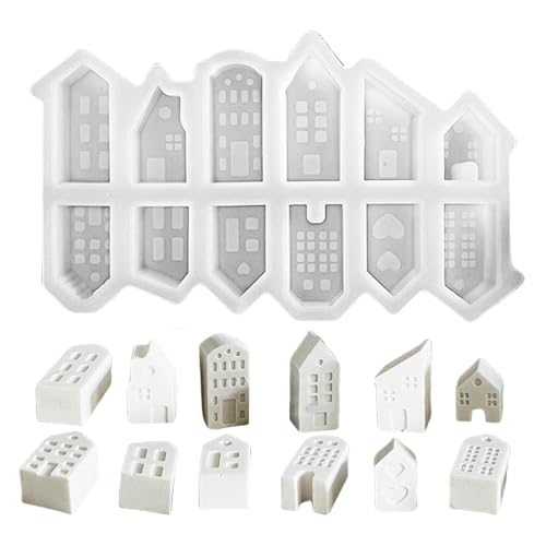 Hausform für Fondant, Haus Harzform | 12 Häuser Süßigkeit Zucker Cupcake Topper Backform | Epoxy Craft Silikonform, Tonformen für Heimtextilien Hausform für Fondant, Haus Harzform | 12 Häuser Süßigkeit Zucker Cupcake Topper Backform | Epoxy Craft Silikonform, Tonformen für Heimtextilien von ycezw