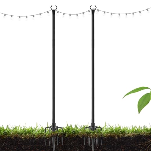 Lichterkettenstangen für den Außenbereich, 2 Stück, Metall-Beleuchtungsständer, Rasengarten, Terrassen-Hof-Dekoration, Halter, verstellbar, robuste Konstruktion, mit Hinterhof-Deck, Hochzeit, Party von ycezw