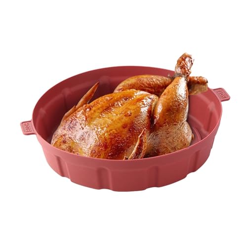 Luftfrittierer Silikonkorb - Wiederverwendbare Luftfrittierer Korbfutter, Sicheres Silikon Runde wiederverwendbare Teppichliner, Hochwertiger Anti-Verbrühungsgriff Rückzugszubehör für Backofen von ycezw