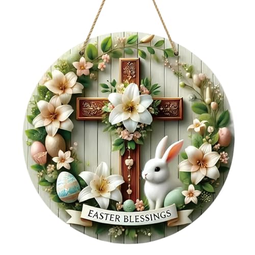 Ostern Willkommensschild - Holz Ostertürhänger, Frühling Hase Porch Dekor | Runde hängende Schild mit Blumen, Bauernhof Außentürschmuck für Zuhause, Wand, Eingang, Urlaubsdekoration Ostern Willkommensschild - Holz Ostertürhänger, Frühling Hase Porch Dekor | Runde hängende Schild mit Blumen, Bauernhof Außentürschmuck für Zuhause, Wand, Eingang, Urlaubsdekoration von ycezw