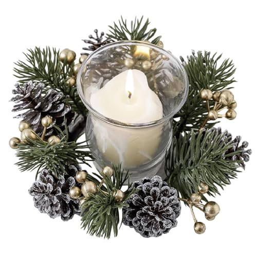 Red Berry Kerzenring - Kerzenring Dekor, Weihnachts Kerzenringe Girlanden | Künstliche Girlande Kerzenring Dekor, Weihnachtslelement Kerzenhalter Ringe für Fenster, Esstisch, Mantel, Regal von ycezw