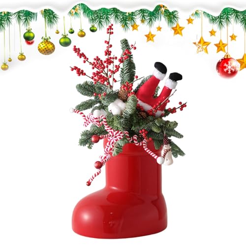 Roter Stiefel Blumentopf, kleine keramische Blumentöpfe - Red Keramik Weihnachts Blumentopf - Keramik Blumentopf, roter Weihnachtstopf für Bücherregal, von ycezw