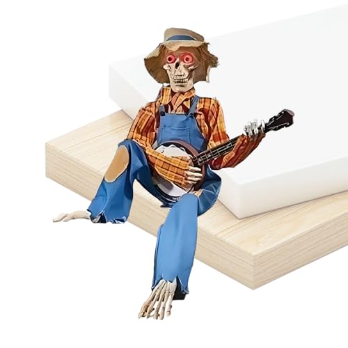 Skeleton Halloween Dekor | Musical Poserable Skeleton Prop mit leuchtenden Augen und Soundeffekten | Spooky animierte Figur für Urlaub Party Haunted House School Display Pathway Hof Verch Dekorieren von ycezw