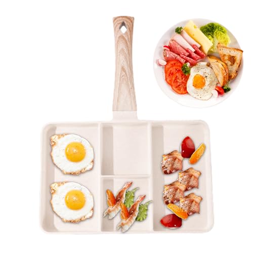 YCEZW geteilte quadratische Pfanne - Multi-Sektion Kochen, langlebige Frühstückspanne | Werzproof Griff Antihaft-Grillpfanne mit Fach für Omelett Speck Hash Browns Sandwiches Kinder Mahlzeiten von ycezw