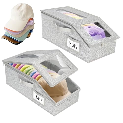 ycezw Baseball Cap Organizer,Stapelbare Kappe Organizer für Kleiderschrank Lagerung | 2 Stück Staubschutzhalter Mit transparentem Fenster Für Familie Büro Schreibtisch Regal von ycezw