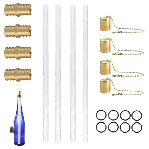 ycezw Brenner-Set für Weinflaschen, Docht für Gartenfackel, das Flaschendocht-Set enthält 8 langlebige Brennerdochte, Kupfer-Lampenabdeckung und von ycezw