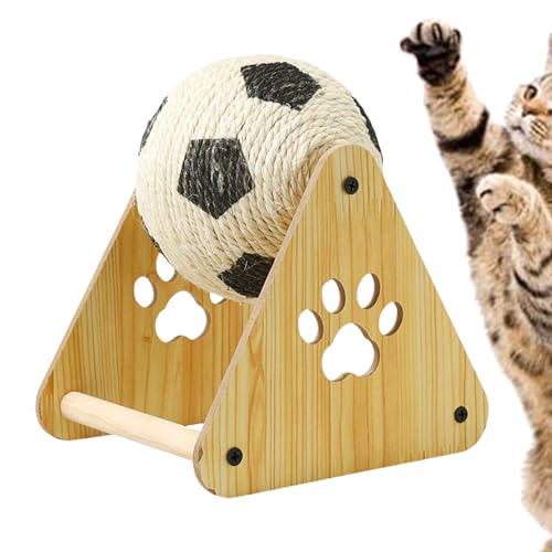 ycezw Cat Sisal Scratch - Interaktives Katzenspielzeug mit Holzbasis, stimulierendes Anti-Stresszubehör für Innenform, kugelförmige Form für Nägel ycezw Cat Sisal Scratch - Interaktives Katzenspielzeug mit Holzbasis, stimulierendes Anti-Stresszubehör für Innenform, kugelförmige Form für Nägel von ycezw