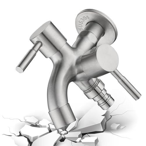 ycezw Doppel-Garten-Kran, Garten-Wasserhahn Doppelsteckdose,Outdoor Garten aus Edelstahl Wasserhahn mit Doppel-Auslass - Vielseitige Wasserhahn Wasserschlauch Auslass Robust für Wasserleitungen ycezw Doppel-Garten-Kran, Garten-Wasserhahn Doppelsteckdose,Outdoor Garten aus Edelstahl Wasserhahn mit Doppel-Auslass - Vielseitige Wasserhahn Wasserschlauch Auslass Robust für Wasserleitungen von ycezw