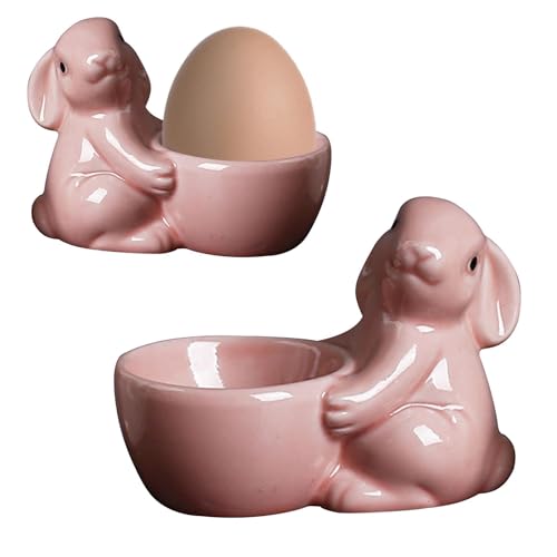 ycezw Eierbecher für Ostern, Eierbecher aus Porzellan, Eierbecher aus Keramik mit Hasenstatue, niedlicher Eierbecher und Hasenstatue, für Frühstück zu Ostern und Abendessen von ycezw